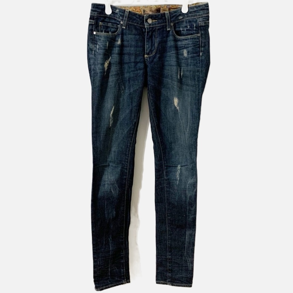 Paige Skyline Distressed Dark Wash Skinny Jeans Size 26 Blue